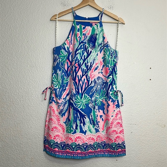 Lilly Pulitzer Jet Stream Pearl Romper Dress Blue Green Pink Women’s Size 4 - Picture 14 of 15